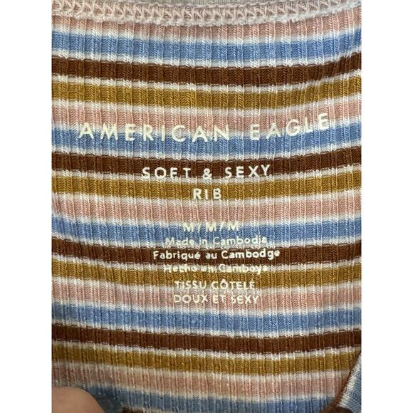 American Eagle Tank Top Y2K Womens Medium Multicolored Striped Casual Stretch - Picture 3 of 3